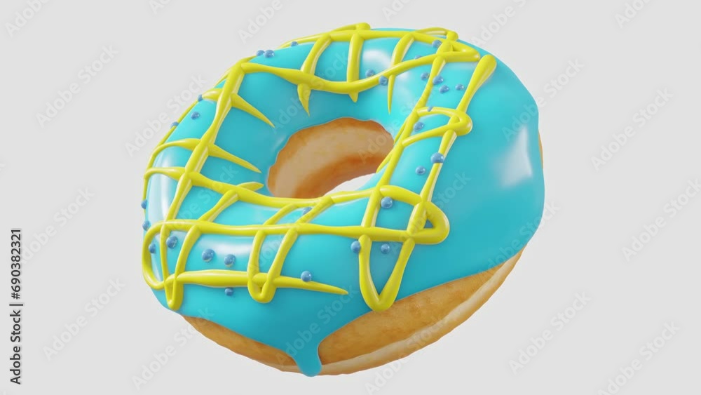 Chocolate glazed donut with sprinkles rotating on a grey background. 3d ...