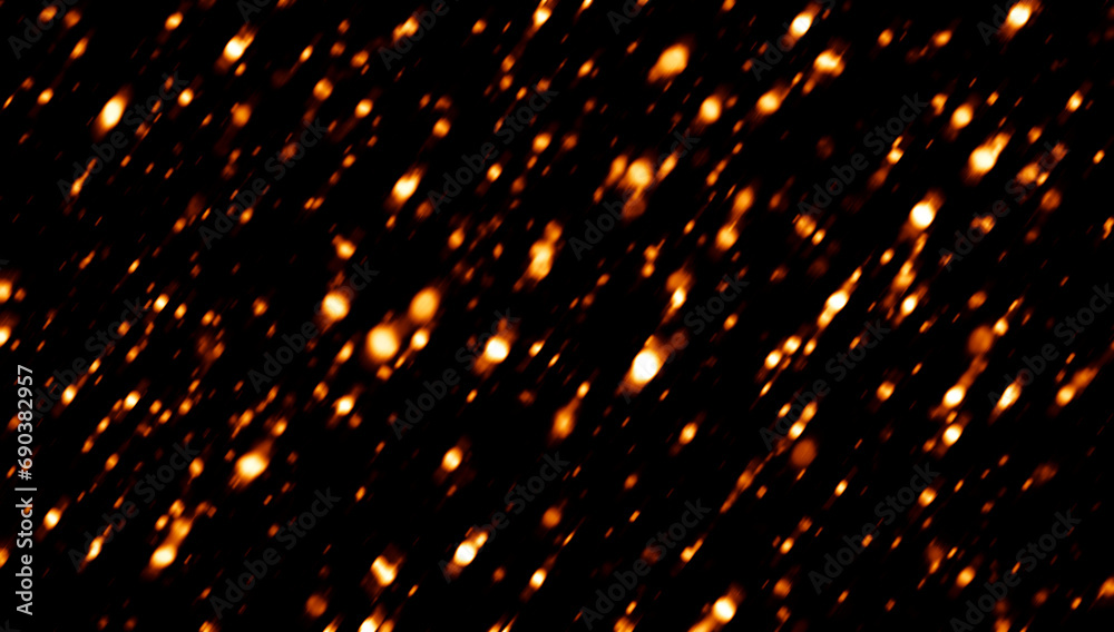 Blurred fire embers sparks on black background . Texture isolated overlays. Concept of particles, sparkles, flame and light. - obrazy, fototapety, plakaty 