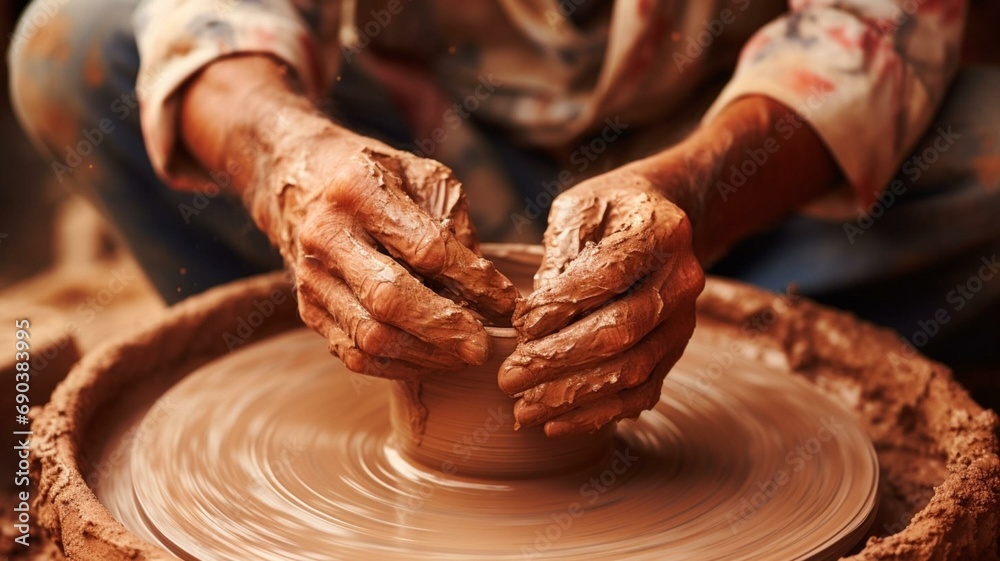 hands of a potter at work