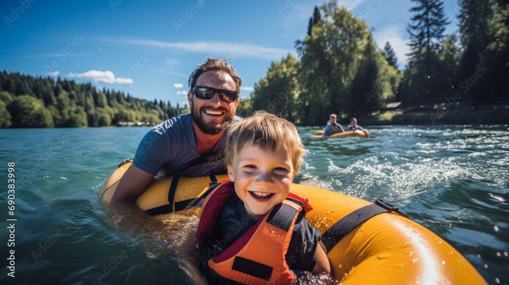 Fototapeta premium parent and child on boat