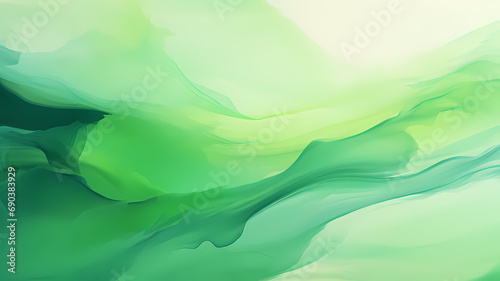 green abstract art with watercolor paint brush strokes, whisps and waves and calm background design, background, wallpaper, header, website, design resource photo