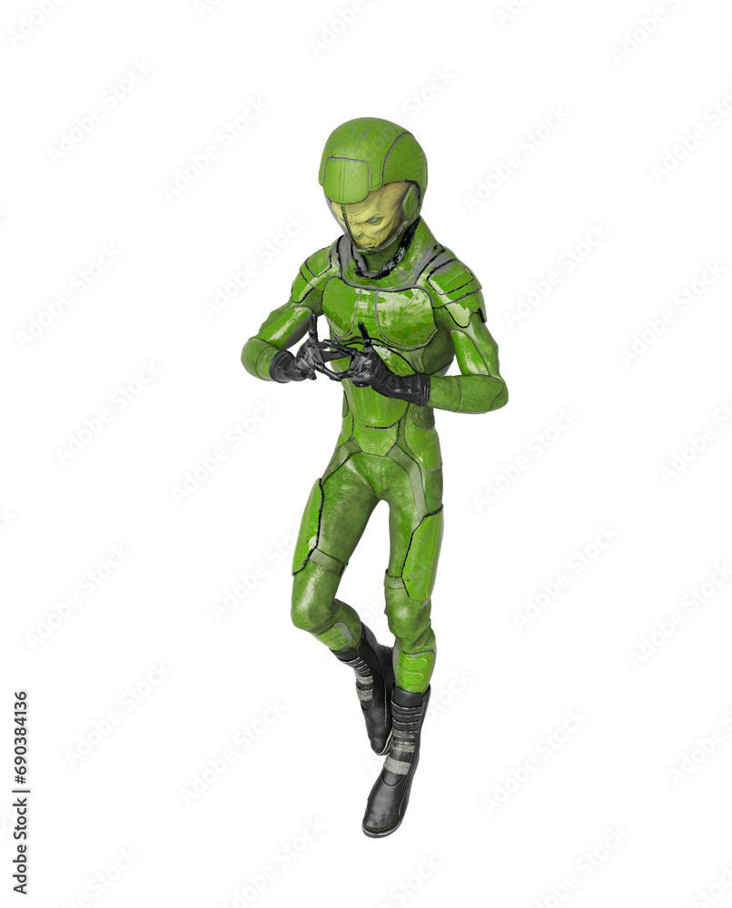 alien soldier is floating