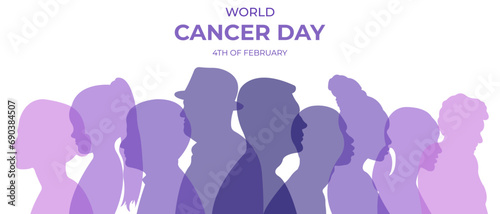 World cancer day banner.Vector illustration with silhouettes of people.