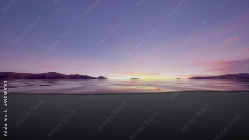 A serene landscape with a vibrant blue sky and a tranquil body of water A serene landscape with a vibrant blue sky and a tranquil body of water