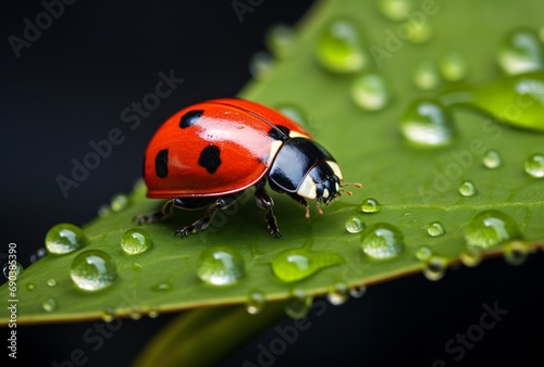 a ladybug sits on a leaf wimmelbilder