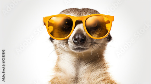 Meerkat in sunglasses shade glasses. Meerkat stares directly into the lens. generative ai