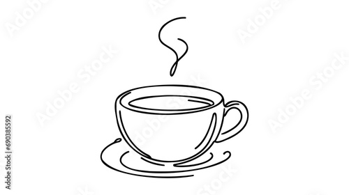 Continuous thin line coffee cup with smoke vector illustration, minimalist sketch doodle for cafe. photo