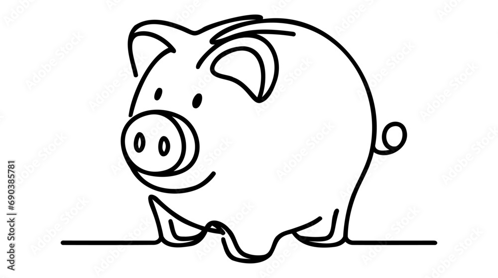 Piggy bank in continuous line art drawing style. Pig moneybox black linear sketch isolated on white background. Vector illustration Piggy bank in continuous line art drawing style. Pig moneybox black linear sketch isolated on white background. Vector illustration