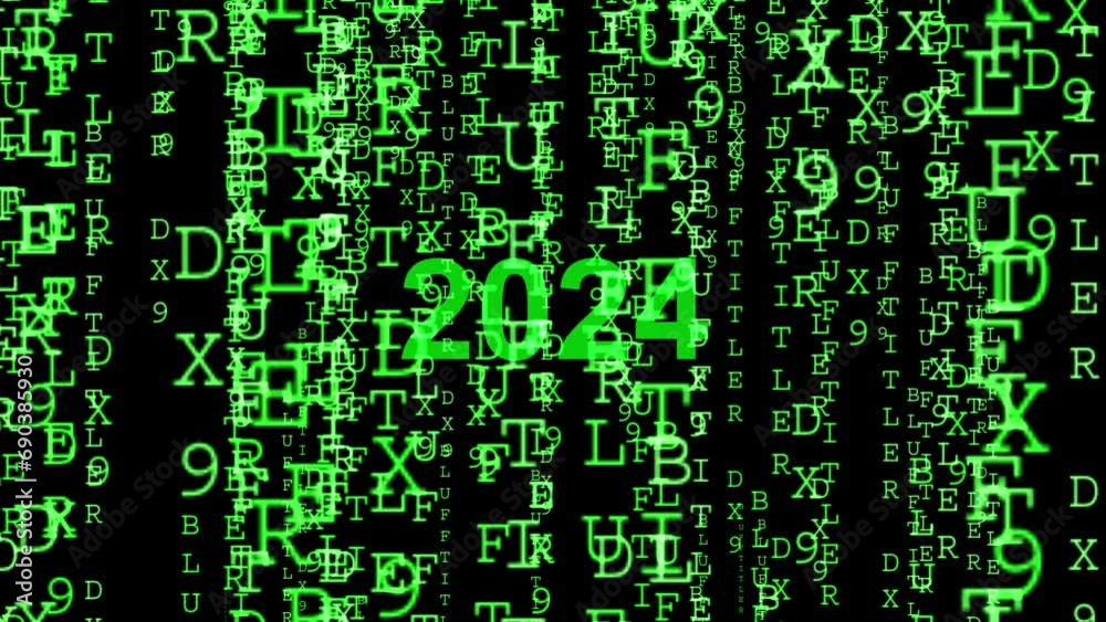 High quality 2024 New Year animation set on matrix style background. 4K resolution. High quality 2024 New Year animation set on matrix style background. 4K resolution.