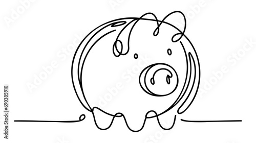 Piggy bank in continuous line art drawing style. Pig moneybox black linear sketch isolated on white background. Vector illustration