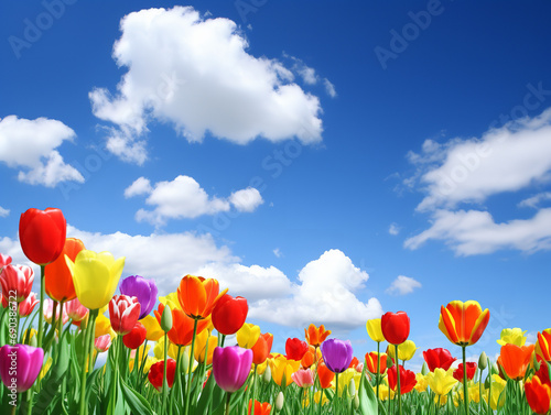 tulips against blue sky