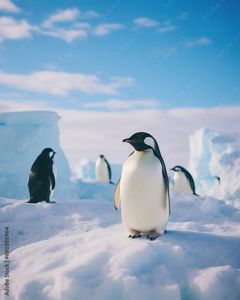 Emperor penguins in the snow