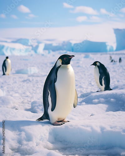 Emperor penguins in the snow