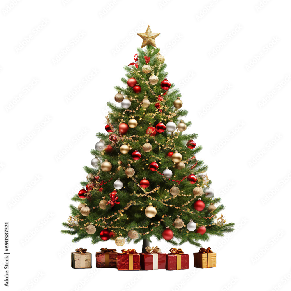 Decorated Christmas Tree transparent white background