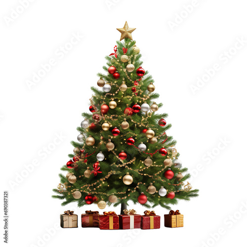 Decorated Christmas Tree transparent white background