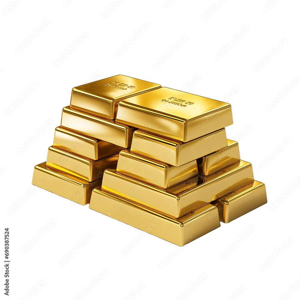 Pile of bullion gold bars isolated