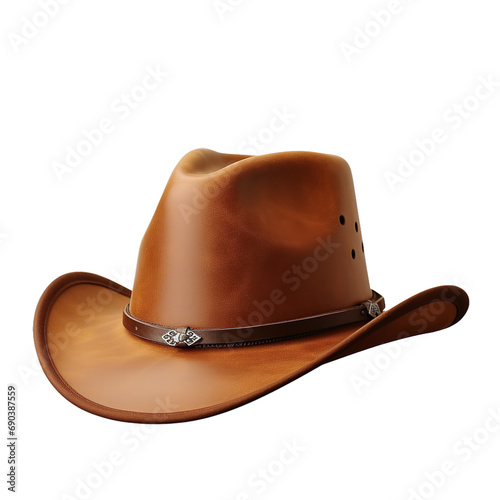 Rodeo horse rider brown leather cowboy hat isolated on transparent
