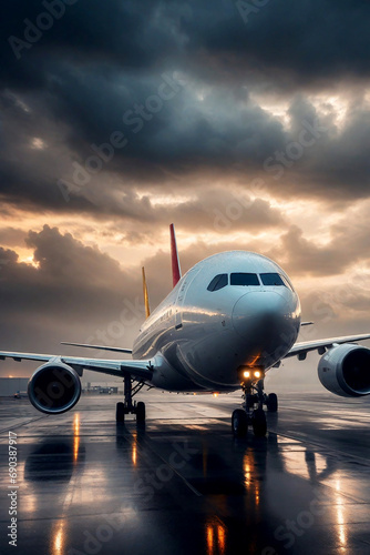 airplane at sunset