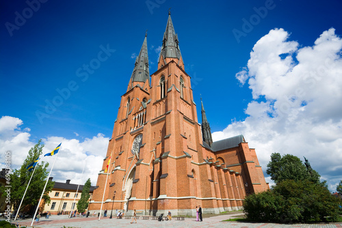 Uppsala Cathedral - the tallest church in the Nordic countries, Sweden. Unrecognizable people. photo
