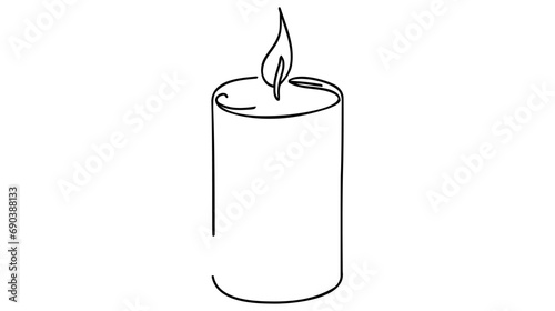 Continuous one line drawing candle burning flame.