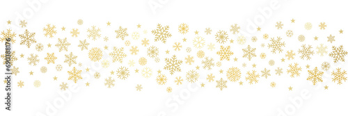 Christmas snowflakes background. Winter gold snow falling minimal decoration, greeting card. Noel subtle backdrop. Vector illustration