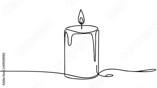 Continuous one line drawing candle burning flame.