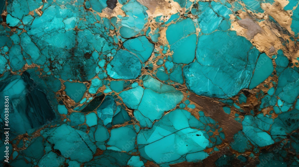 a colorful background is shown containing turquoise rock, turquoise and bronze