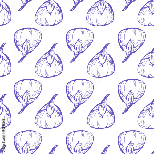 Seamless pattern with eggplants. Vegetable background. Good for textile design, wrapping paper, wallpaper, menu, cafe, etc. Vector illustration.