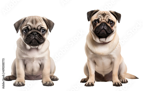 Set of Cute Pug Canines  Pups and Fully Grown Pug Dog Resting  Isolated on Transparent Background  PNG