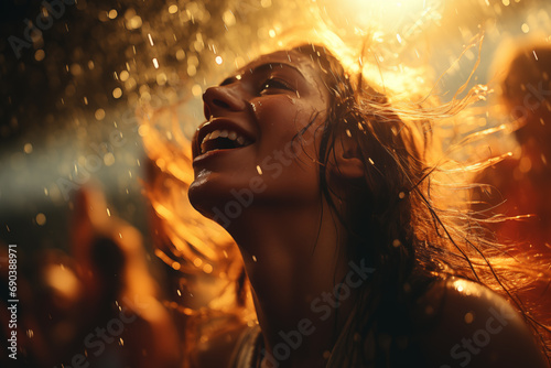  portrait woman dancing with water drops in concert