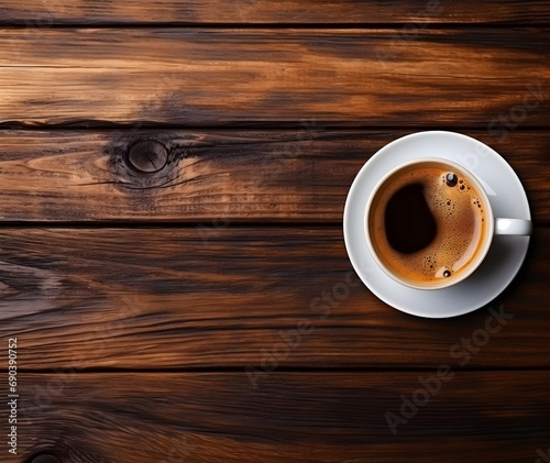 Aromatic cappuccino a ceramic cup, coffee beans, dark wood background