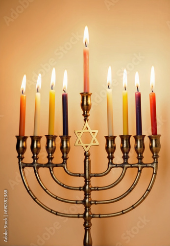 nine-candle candle holder, Hanukkah, Jewish holiday.