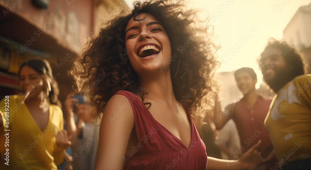 Joyful Latina Dancing in the Summer Crowd