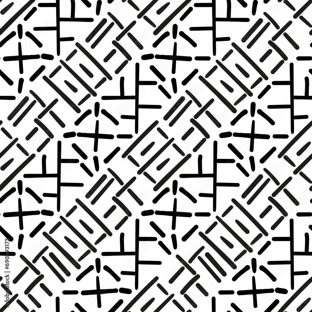 Repeating black and white ornament. Seamless pattern of lines, dots, circles, squares. Monochrome texture for printing and creating your own design Repeating black and white ornament. Seamless pattern of lines, dots, circles, squares. Monochrome texture for printing and creating your own design