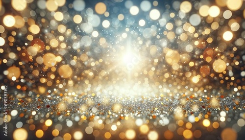 Golden Sparkling Bokeh Lights with Bright Center on Festive Background