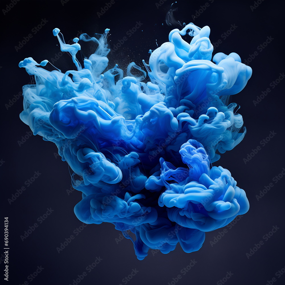 Dark blue fluid in motion underwater with black background