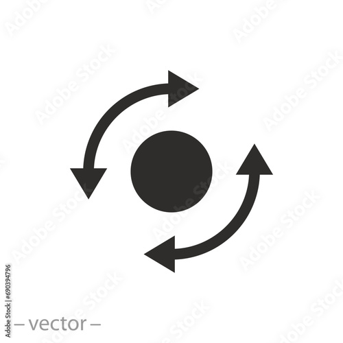 arrows spin forward or back icon, axis of rotation, flat vector illustration
