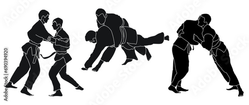 Line sketch judoist, judoka, athlete duel, fight, judo, sport figure
