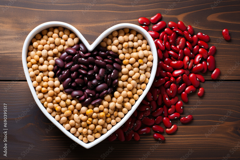 Concept of various beans forming a heart shape. Concept of various beans forming a heart shape.