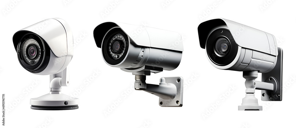 Set of Front and Side View Security Cameras for Surveillance, Isolated on Transparent Background, PNG Set of Front and Side View Security Cameras for Surveillance, Isolated on Transparent Background, PNG