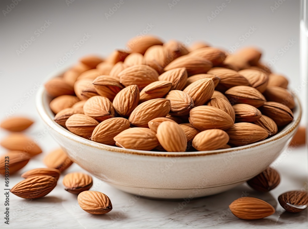 Almonds, isolated, white background, superfood Almonds, isolated, white background, superfood