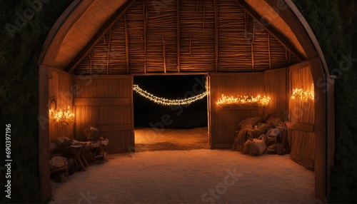 barn with lights at night photo
