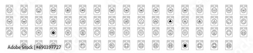 Full set of laundry icon. Laundry symbols. Clothes care instructions icons with washing. Symbols of washing in a washing machine, water temperature, drying, bleaching, ironing and dry cleaning. Vector