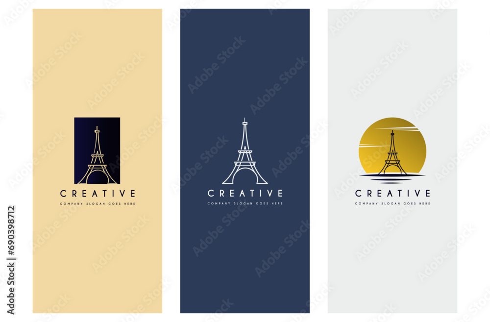 Fototapeta premium Simple Luxury Eiffel Tower logo design premium set vector illustration.