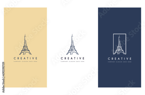 Simple Luxury Eiffel Tower logo design premium set vector illustration.