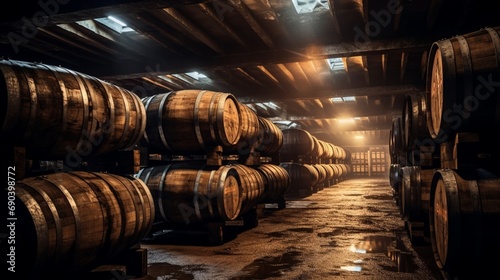 Barrels in brewery