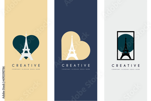 Simple Luxury Eiffel Tower logo design premium set vector illustration.
