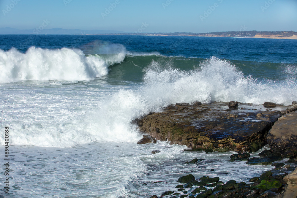 La Jolla California ocean views of rocks and waves