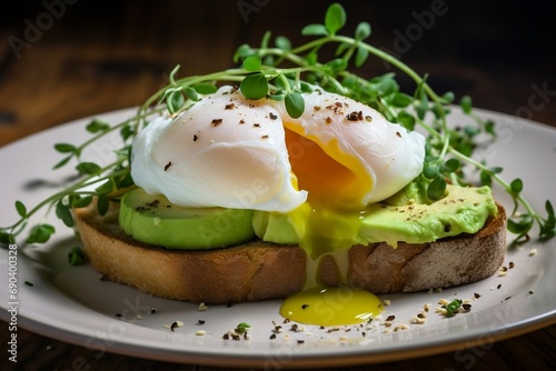 Vibrant and healthy avocado toast with poached egg topping