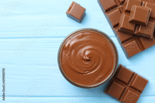 chocolate paste with a bowl on a table. 